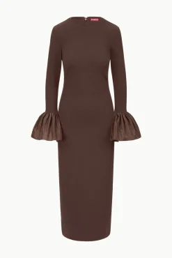 STAUD HAWTHORNE MAXI DRESS DARK CHOCOLATE><noscript><img width=
