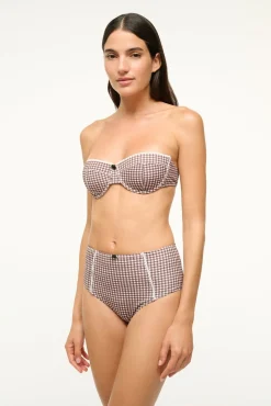 STAUD JO BALCONETTE BIKINI TOP DARK CHOCOLATE MICRO CHECK> Swim|Bikinis
