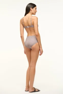 STAUD JO BALCONETTE BIKINI TOP DARK CHOCOLATE MICRO CHECK><noscript><img width=