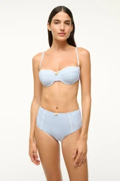 STAUD JO BALCONETTE BIKINI TOP SKY MICRO CHECK> Swim|Bikinis