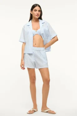 STAUD JO BALCONETTE BIKINI TOP SKY MICRO CHECK><noscript><img width=