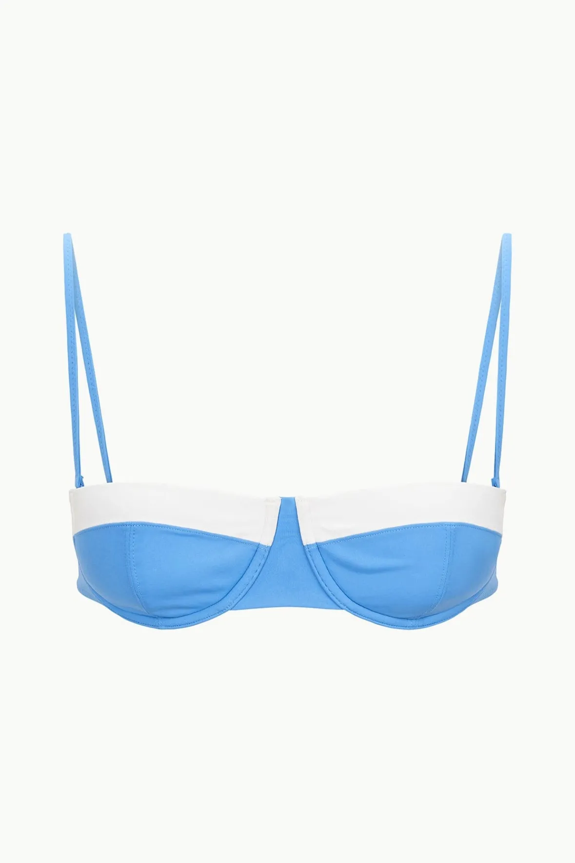 STAUD JO BALCONETTE BIKINI TOP AZURE WHITE> Swim