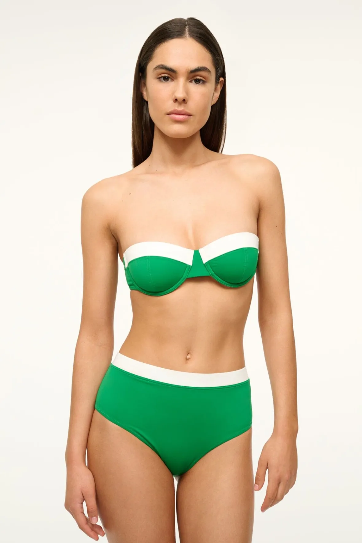 STAUD JO BALCONETTE TOP VERT WHITE> Swim|Bikinis