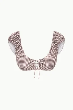 STAUD JUPITER BIKINI TOP DARK CHOCOLATE MICRO CHECK><noscript><img width=