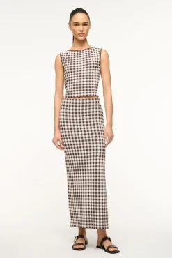 STAUD KARINA SKIRT DARK CHOCOLATE GINGHAM> Skirts