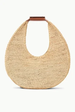 STAUD LARGE RAFFIA MOON TOTE BAG NATURAL TAN> Totes|Handbags