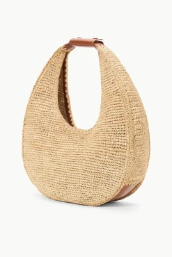 STAUD LARGE RAFFIA MOON TOTE BAG NATURAL TAN><noscript><img width=