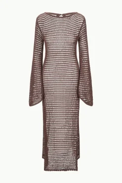 STAUD LORENA DRESS DARK CHOCOLATE><noscript><img width=