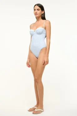 STAUD MAEVE ONE PIECE SKY MICRO CHECK><noscript><img width=