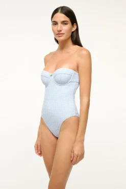 STAUD MAEVE ONE PIECE SKY MICRO CHECK><noscript><img width=