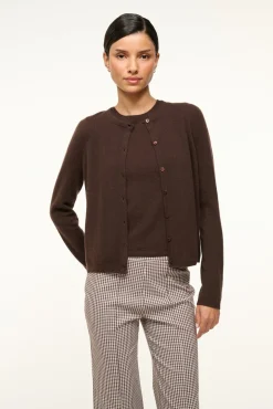 STAUD MIDNIGHT CASHMERE CARDIGAN DARK CHOCOLATE> Sweaters