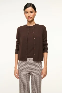 STAUD MIDNIGHT CASHMERE CARDIGAN DARK CHOCOLATE><noscript><img width=