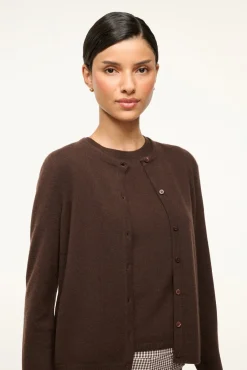 STAUD MIDNIGHT CASHMERE CARDIGAN DARK CHOCOLATE><noscript><img width=