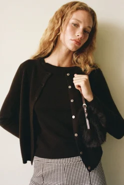 STAUD MIDNIGHT CASHMERE CARDIGAN DARK CHOCOLATE><noscript><img width=