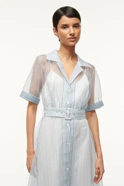 STAUD MILLIE DRESS IVORY MICRO STRIPE> The Evening Edit