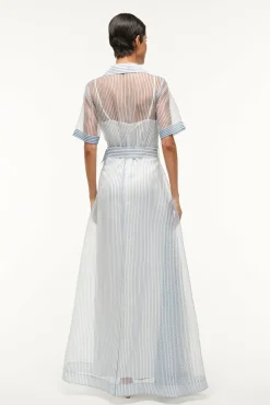STAUD MILLIE DRESS IVORY MICRO STRIPE><noscript><img width=