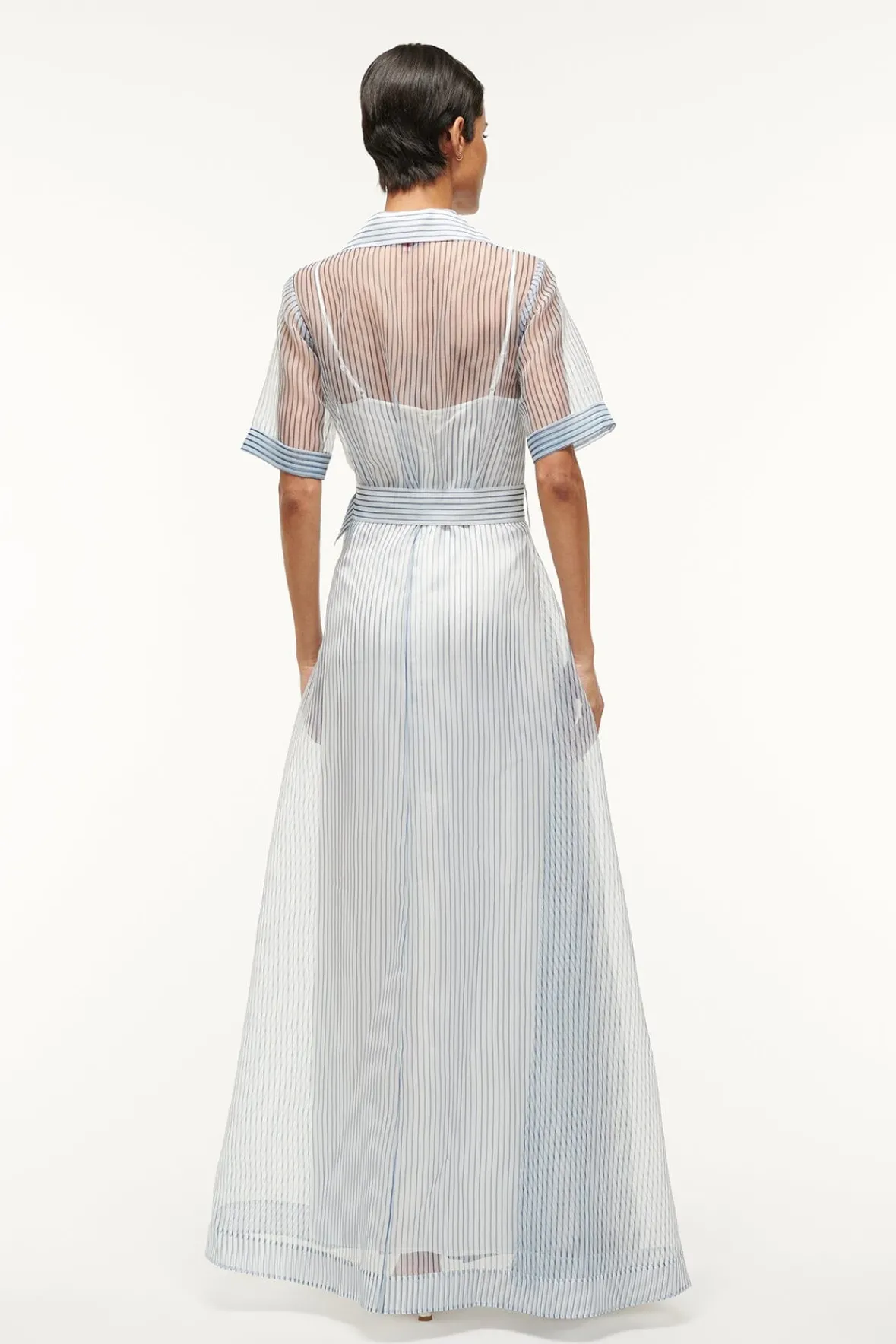 STAUD MILLIE DRESS IVORY MICRO STRIPE> The Evening Edit