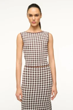 STAUD MONTGOMERY TOP DARK CHOCOLATE GINGHAM><noscript><img width=