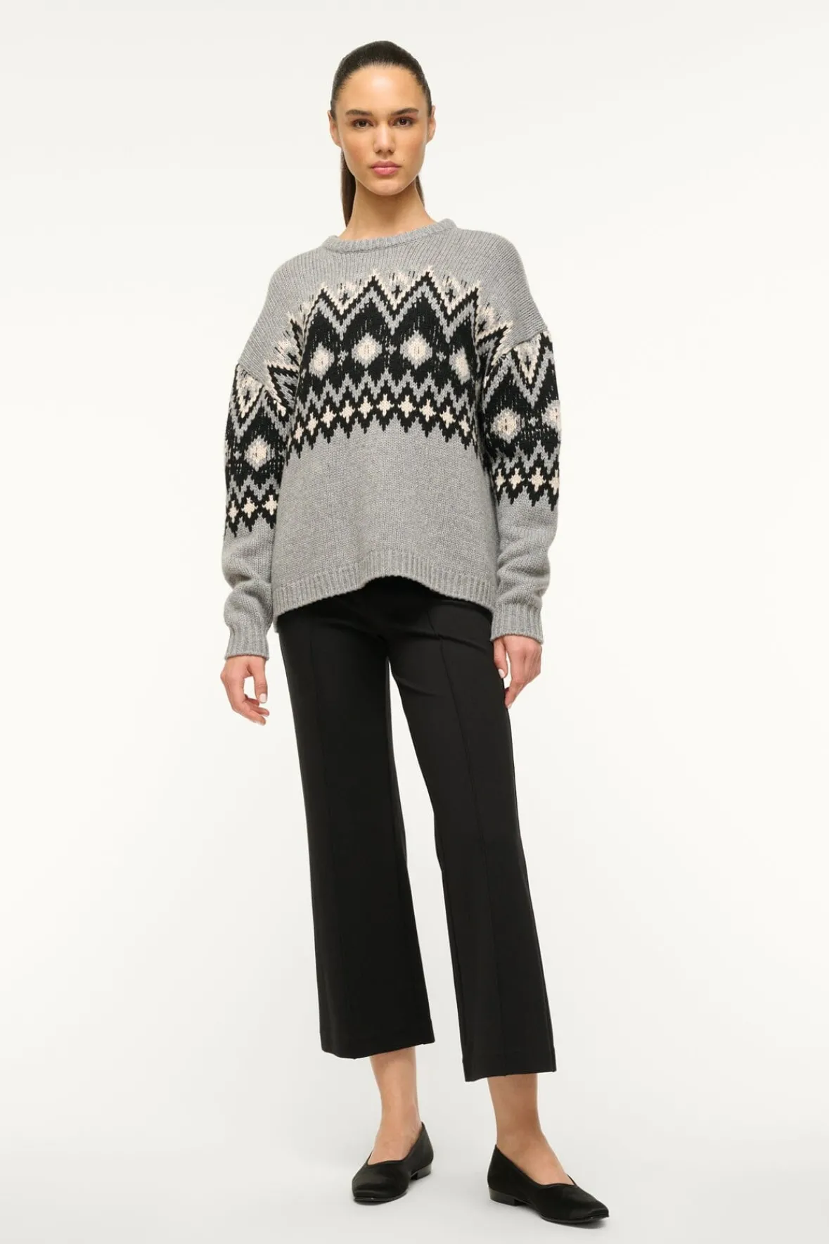 STAUD MORITZ SWEATER HEATHER GREY MULTI FAIRISLE> Sweaters