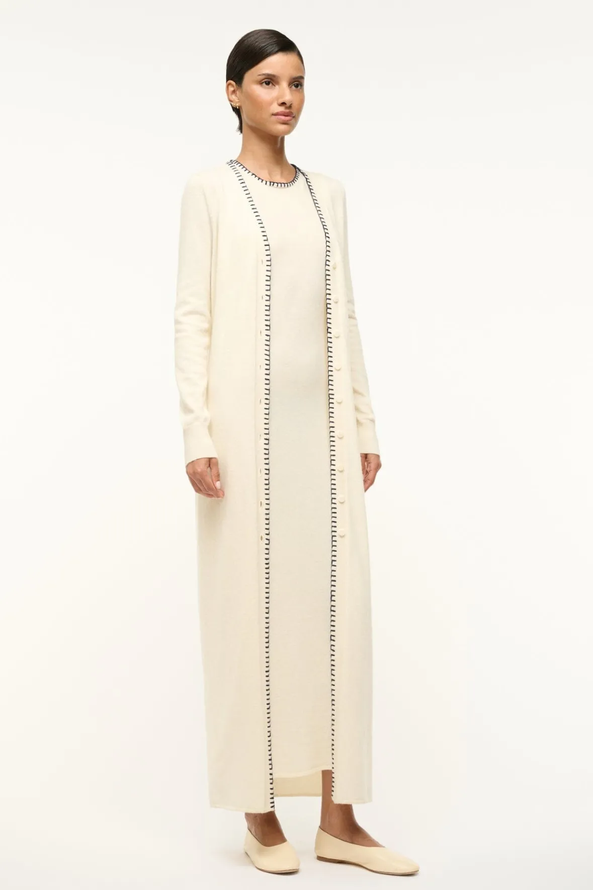 STAUD MORRISON CARDIGAN IVORY NAVY> Sweaters