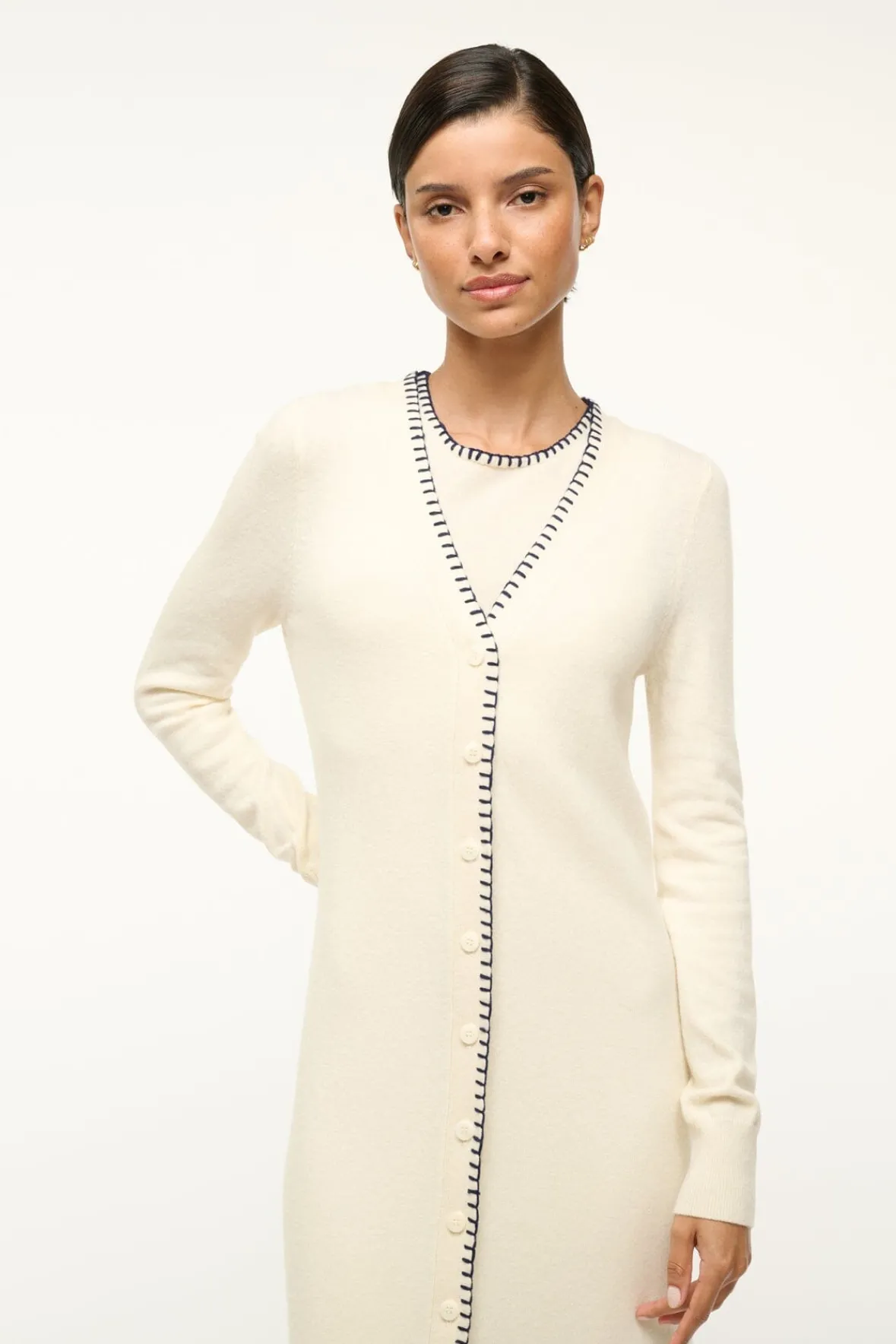 STAUD MORRISON CARDIGAN IVORY NAVY> Sweaters