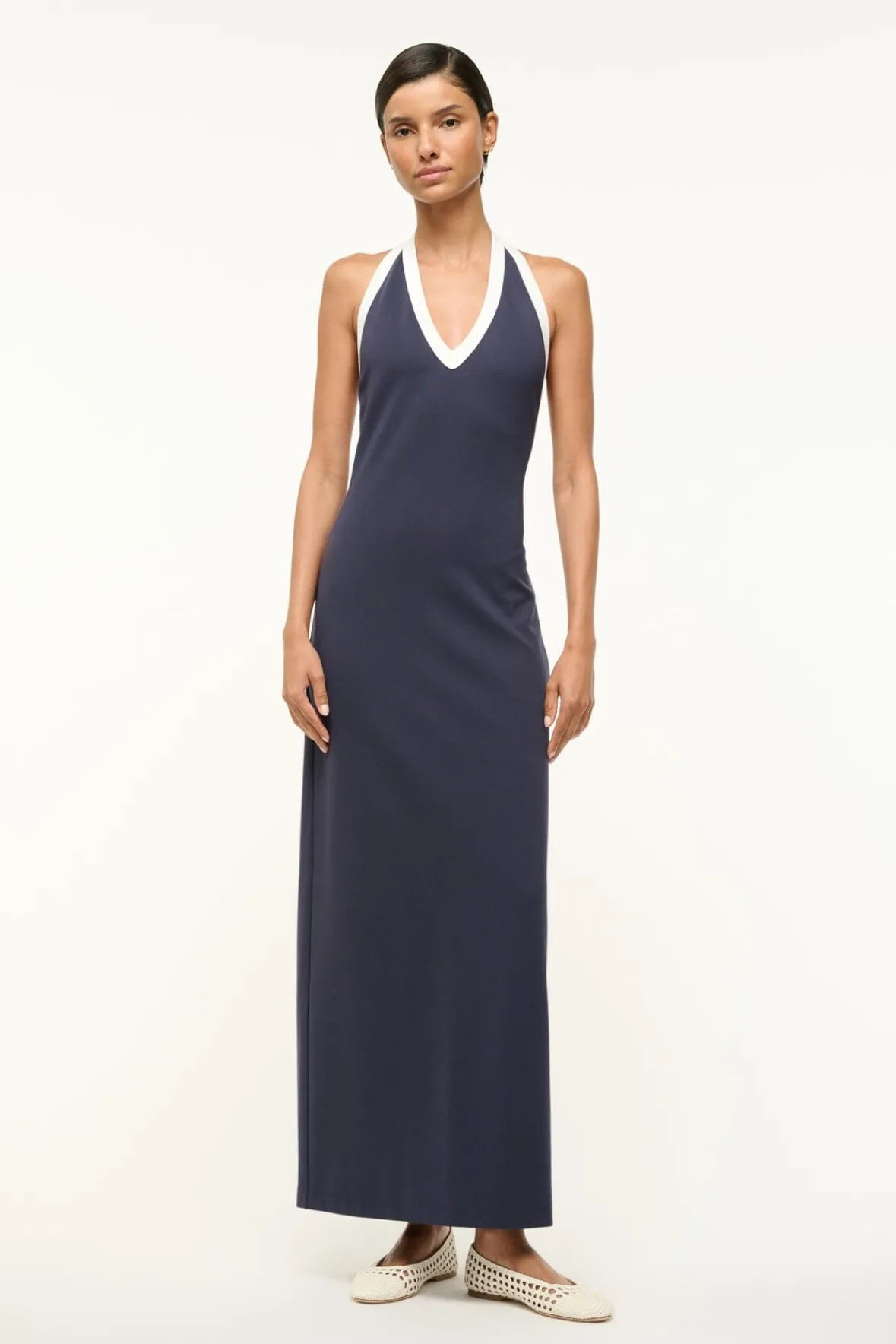 STAUD NAOMI DRESS NAVY WHITE> Maxi Dresses|Dresses