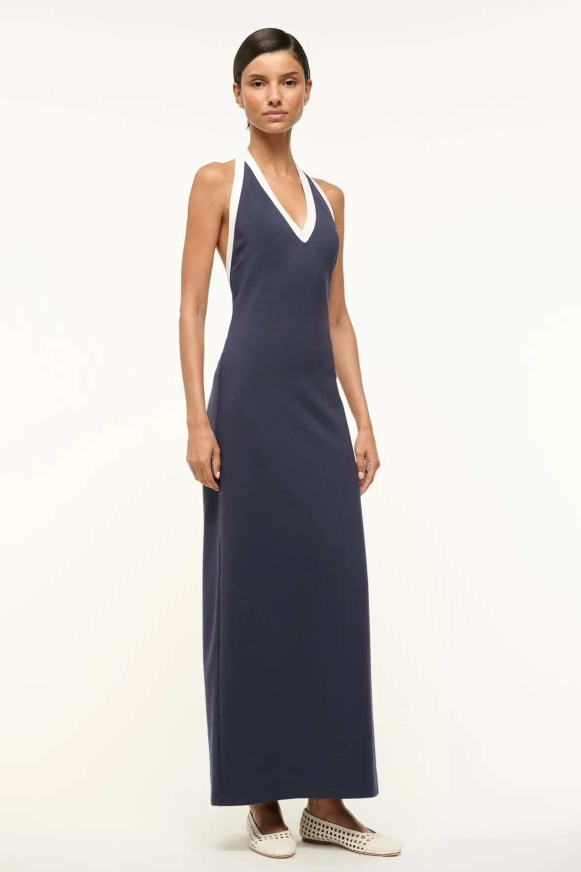 STAUD NAOMI DRESS NAVY WHITE> Maxi Dresses|Dresses