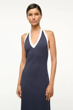 STAUD NAOMI DRESS NAVY WHITE><noscript><img width=
