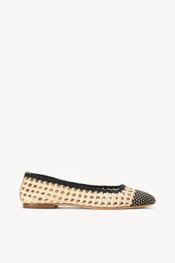 STAUD NELL CROCHET BALLERINA CREAM BLACK> Mules & Flats