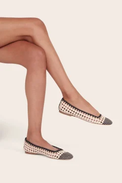 STAUD NELL CROCHET BALLERINA CREAM BLACK> Mules & Flats