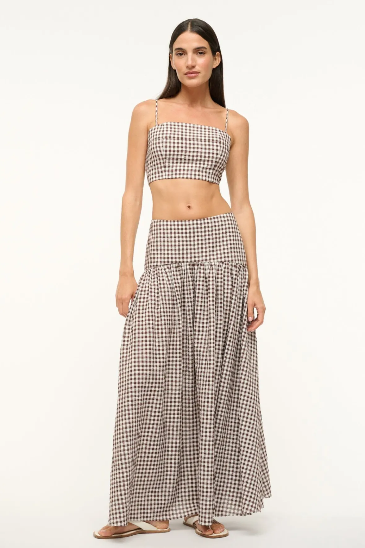 STAUD PROCIDA SKIRT DARK CHOCOLATE GINGHAM> Swim|Cover-ups