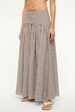 STAUD PROCIDA SKIRT DARK CHOCOLATE GINGHAM> Swim|Cover-ups