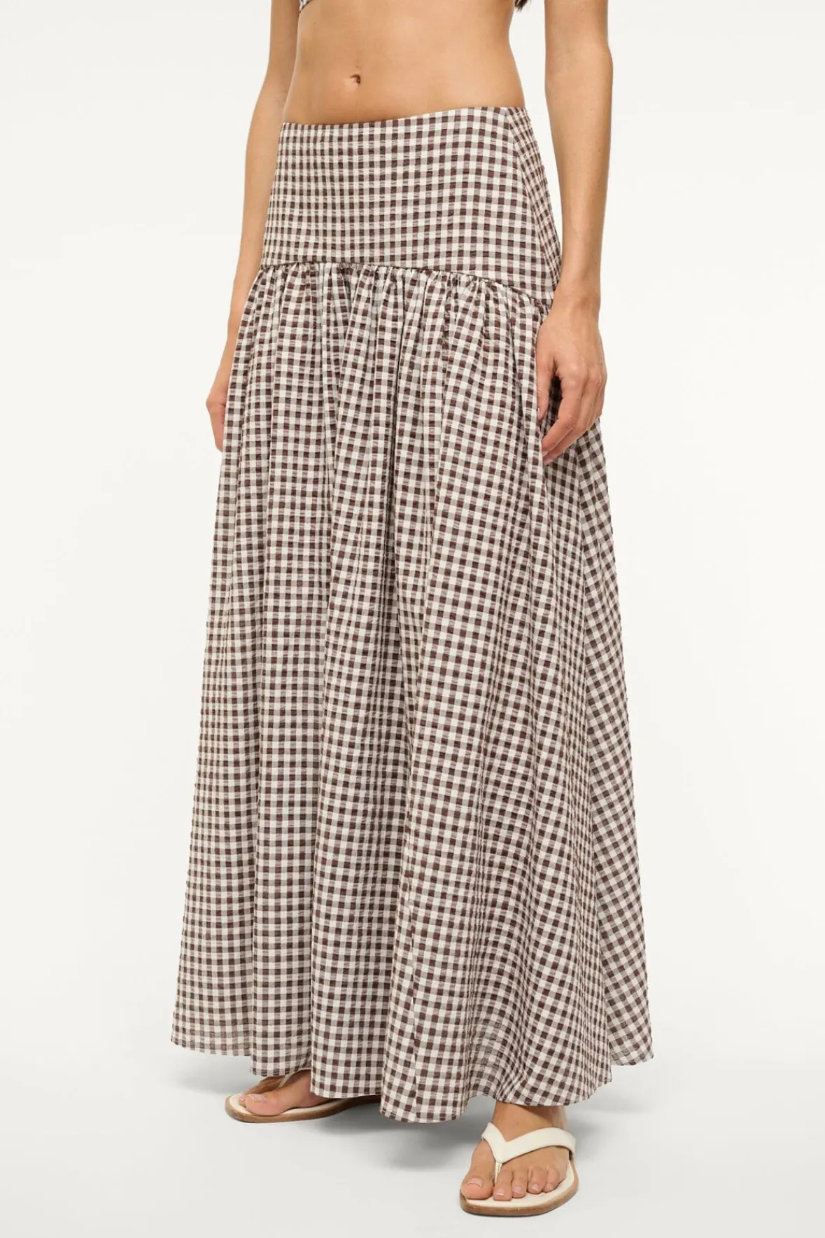 STAUD PROCIDA SKIRT DARK CHOCOLATE GINGHAM> Swim|Cover-ups