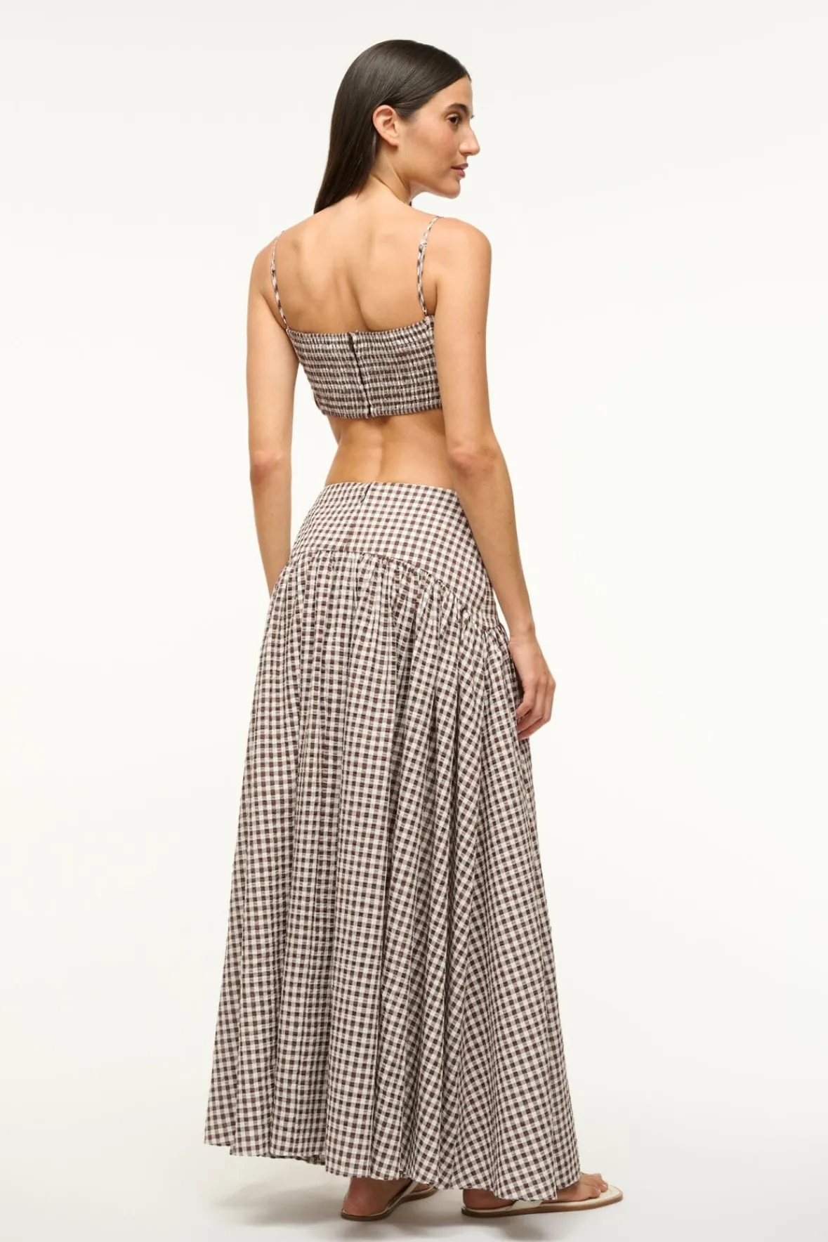 STAUD PROCIDA SKIRT DARK CHOCOLATE GINGHAM> Swim|Cover-ups