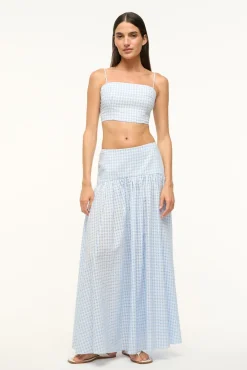 STAUD PROCIDA SKIRT SKY GINGHAM> Swim|Cover-ups