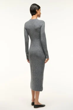 STAUD RAMONA DRESS CHARCOAL GREY><noscript><img width=