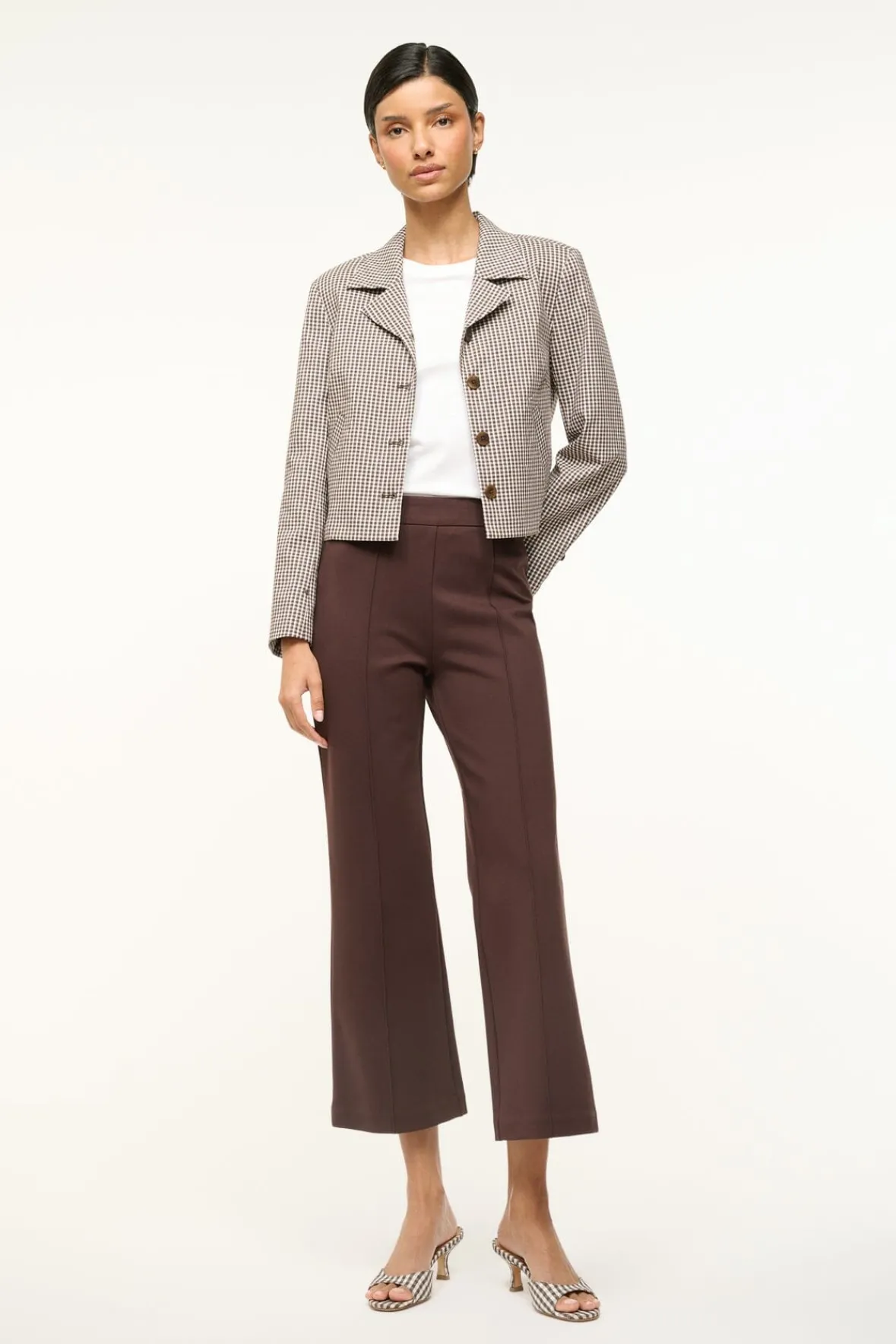 STAUD REGENCY JACKET DARK CHOCOLATE MICRO CHECK> Outerwear & Jackets