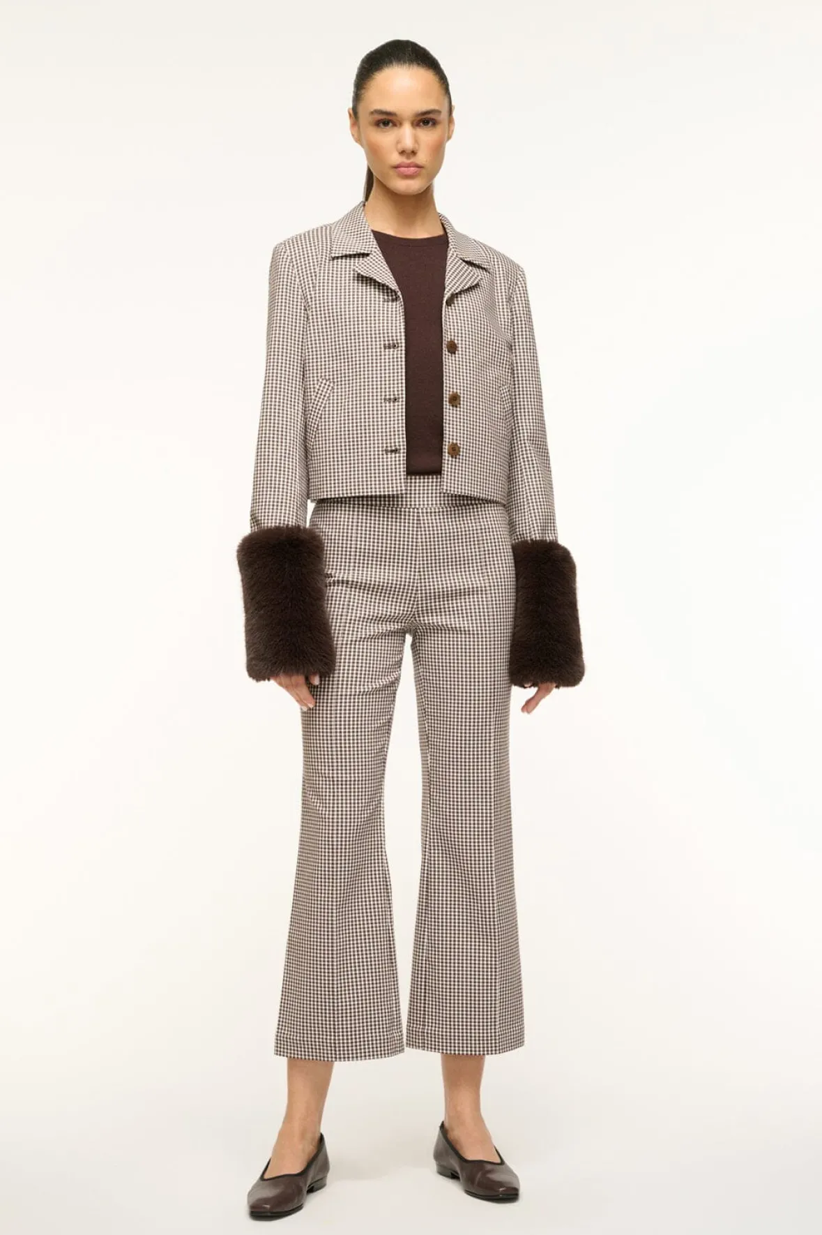 STAUD REGENCY JACKET DARK CHOCOLATE MICRO CHECK> Outerwear & Jackets