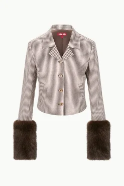 STAUD REGENCY JACKET DARK CHOCOLATE MICRO CHECK><noscript><img width=