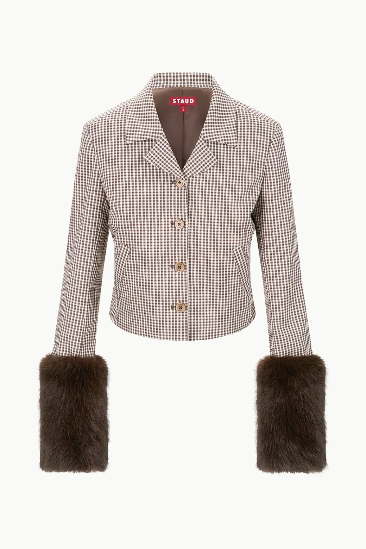STAUD REGENCY JACKET DARK CHOCOLATE MICRO CHECK> Outerwear & Jackets