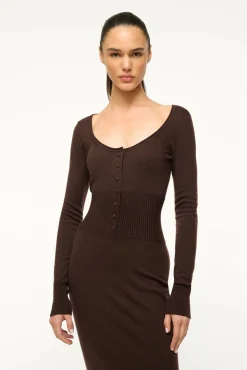 STAUD SABRINA DRESS DARK CHOCOLATE> Knit Dresses|Midi Dresses