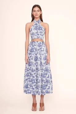 STAUD SEA SKIRT BLUE TOILE> Skirts