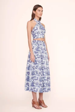 STAUD SEA SKIRT BLUE TOILE> Skirts