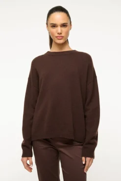 STAUD SERRANO CASHMERE RELAXED CREW DARK CHOCOLATE><noscript><img width=