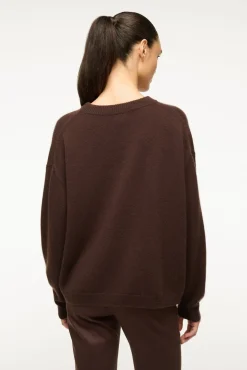 STAUD SERRANO CASHMERE RELAXED CREW DARK CHOCOLATE><noscript><img width=