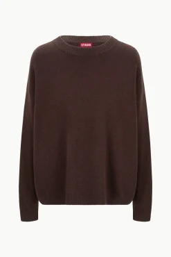 STAUD SERRANO CASHMERE RELAXED CREW DARK CHOCOLATE><noscript><img width=