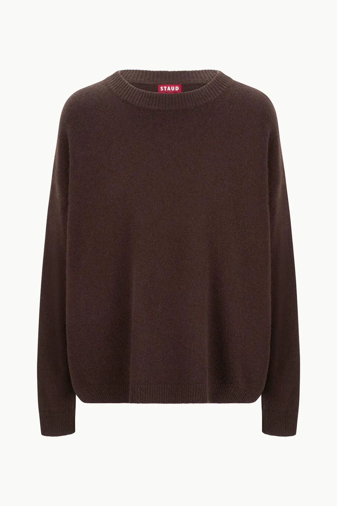 STAUD SERRANO CASHMERE RELAXED CREW DARK CHOCOLATE> Sweaters