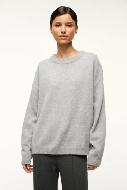 STAUD SERRANO CASHMERE RELAXED CREW HEATHER GREY> Sweaters