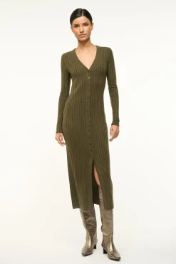 STAUD SHOKO CASHMERE SWEATER DARK OLIVE> Dresses|Knit Dresses