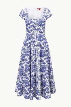 STAUD SHORT SLEEVE WELLS DRESS BLUE TOILE><noscript><img width=